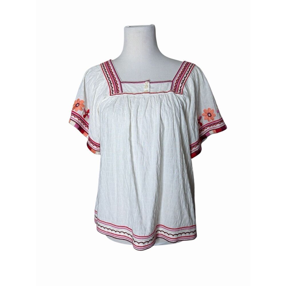Madewell Embroidered Sandblossom Top in white cotton gauze‎ Women’s XS Oversized - Picture 2 of 9